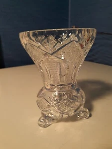 CUT GLASS LEAD CRYSTAL VASE FOOTED WITH LABEL 'GERMANY U.S. ZONE' - Picture 1 of 12