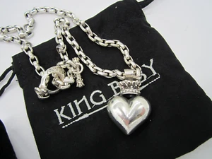 Fabulous King Queen Baby Sterling Silver Crown Heart 116.2 Gram Toggle Necklace - Picture 1 of 5