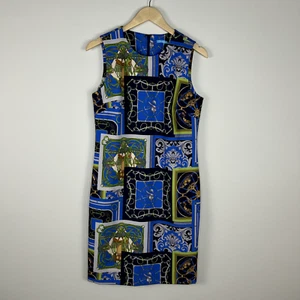 J McLaughlin Belinda Heraldic Patchwork Dress Equestrian Sz 8 Sleeveless Sheath - Picture 1 of 20