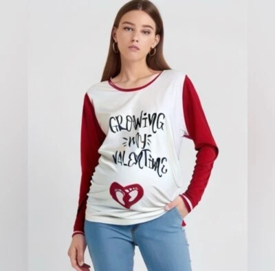 Growing My Valentine Pregnancy Announcement Maternity Long Sleeve Tshirt Tee - Image 1 of 4