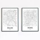 Italy Rome Milan Set Travel Posters City Maps A5 Boho Home Decor Wall Art Print