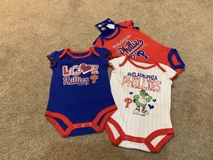 Philadelphia Phillies MLB Baby Girls' 3pk Flutter Short Sleeve Bodysuits 0/3 Mo - Picture 1 of 8