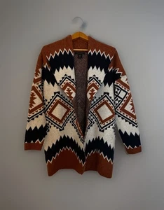 MEDIUM Tahari Aztec Shawl Collar Open Front Cardigan, Sweater Coat - Picture 1 of 9