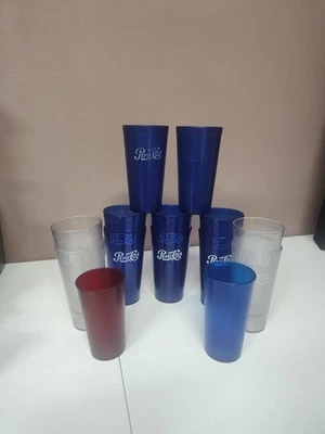 Vintage Pepsi Cola Soda Restaurant Diner Drinking Cups Blue Clear Red Lot of 14 - Image 1 of 4