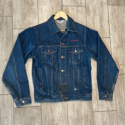 Chaqueta de Camionero Jean Denim Oscuro LOGOTIPO SHARP (Electrónica) De Colección Envejecida Hombres M MVP Foto 1 de 4
