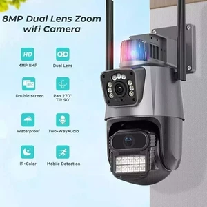 TELECAMERA IP 8MP 4K ESTERNO WIFI PTZ 2 OBIETTIVO DOPPIO SCHERMO 8X ZOOM CCTV - Foto 1 di 9