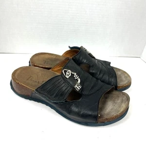 Think Mizzi Face Sandalen Damen 39 / 8,5 schwarz Leder Slipper Kork Comfort Slide - Bild 1 von 10