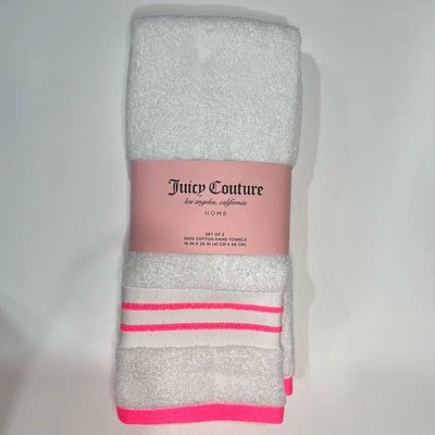 Juicy Couture Hand Towels 1 Pack White Pink 16"X26" 100% Cotton New - Image 1 of 4
