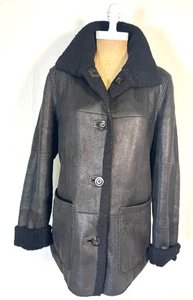CHRIST Black Luxury Shearling Fur Lambskin Reverse Coat Jacket Women Sz 38 Sz M - Picture 1 of 19