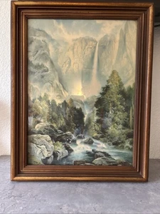 Vintage Yosemite Valley Vernal Fall von Thomas Moran 19x15 Kunstdruck 1922 gerahmt - Bild 1 von 7