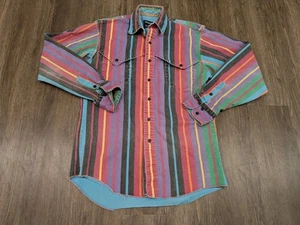 Vintage WRANGLER Brushpopper Button Up Shirt Size 15-34 Striped Western  - Picture 1 of 9