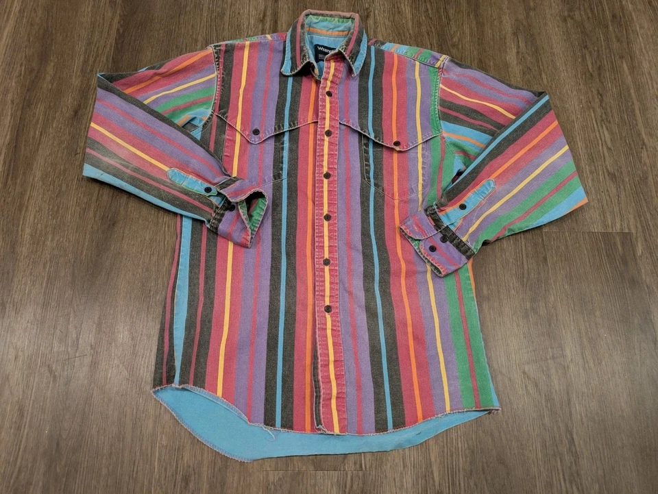 Vintage WRANGLER Brushpopper Button Up Shirt Size 15-34 Striped Western  - Image 1 of 4