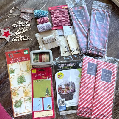 Retro Style Holiday Christmas Gift Wrap Lot Hallmark Tissue Paper Tape Gift Tags - Image 1 of 4