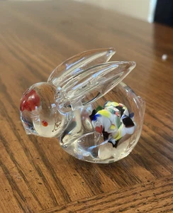 Vintage Art Glass Handblown Multicolor Millefiori Bunny Paperweight 3 in - Picture 1 of 9