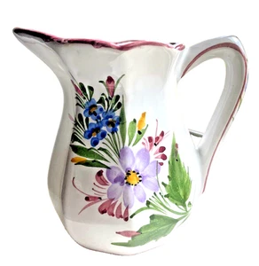 Vintage Hand Painted Pitcher Portugal Art Pottery Floral Design - Picture 1 of 11