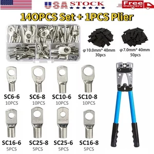 Juego de terminales de anillo de terminales de cobre de 140 piezas Kit de conectores de crimpado de cable eléctrico - Imagen 1 de 17