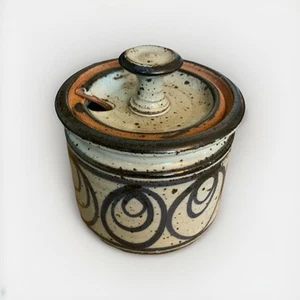 Studio Art Pottery Mustard Pot Honey Jar Hand Thrown Blue Speckle 5.25” Tall - Picture 1 of 14