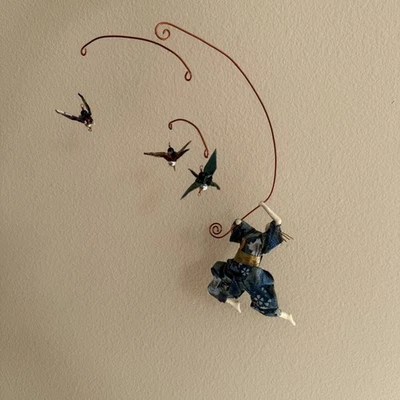 Sarena Mann Paper Mache Mobile Dancing Flying Fairy Lady w/ 3 Origami Crane 2007 - Image 1 of 4