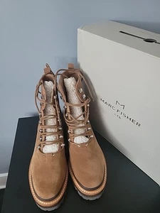 New Womens Marc Fisher LTD Izzie Brown Suede Shearling Ankle Boots Size 7 M - Picture 1 of 10