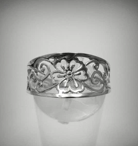 Stylish Sterling Silver Ring Solid 925 Flower Band Handmade Empress - Picture 1 of 5