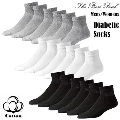 3-12 pares de calcetines de algodón circulatorios tobillo/cuarto para diabéticos para hombres y mujeres talla 9-15 Foto 1 de 4