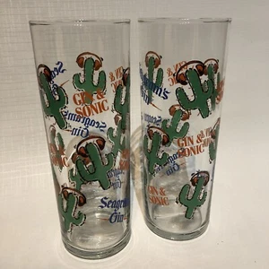 Seagram Gin and Sonic Glasses Vintage Set Of 2 Glass Cactus 🌵 1980’s - Picture 1 of 15