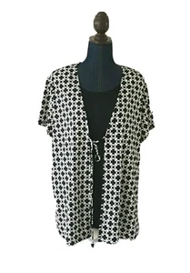 notations womens black and white layered top size 3X short sleeve tie front new - Picture 1 of 12