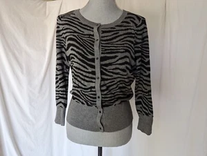 Women’s Knit Zebra Stripe Black Jewel Button Cardigan Sweater size 8? - Picture 1 of 4