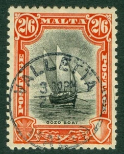 SG 169 Malta 1926-27. 2/6 Schwarz & Zinnoberrot. Sehr schöne gebrauchte Katze 60£ - Bild 1 von 1