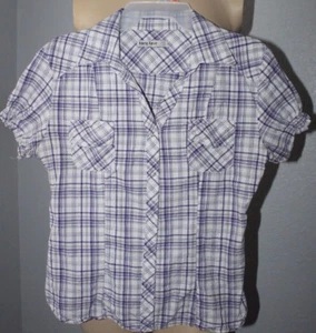 Women's Lucy Love METALLIC plaid western blouse top size 1 - Picture 1 of 6