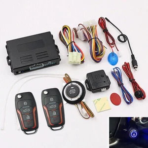 Car Alarm System w/ Remote Engine Start & Push Start Stop Button Keyless Entry - Picture 1 of 10