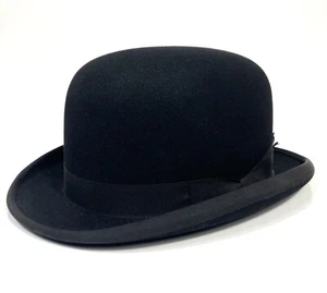 VTG Dunn & Co English Derby Bowler Hat Mens 7 LO Black d'Orsay Curl Black w/Box - Picture 1 of 11