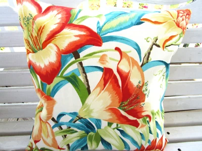 Tropical Floral outdoor pillow covers zipper closure 16 x 16 - Image 1 of 4