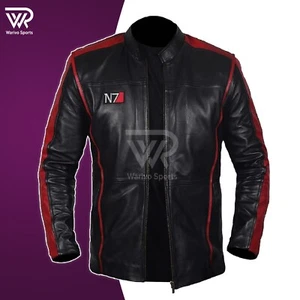 Mass Effect's 3 N7s Fighter Black Men's Leather Jacket Gaming Cosplay Costume - Picture 1 of 7