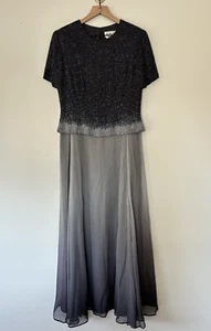 Vintage Jovani Silk Beaded Ombré Formal Dress Gown Size 12 Modest Mother Bride - Picture 1 of 20