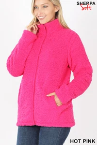 Zenana SOFT SHERPA ZIPPER FRONT JACKET ~ S,M,L,XL ~ 6 Colors to Choose ~ Pockets - Picture 1 of 19