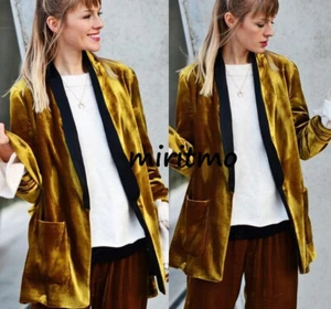 A672 ZARA JACKET VELVET TUXEDO MULBERRY GOLD MUSTARD SILK BLAZER COAT LARGE - L - Picture 1 of 18