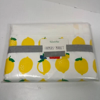 The Land Of Nod Crib Skirt Farmers Market Yellow Lemons White 100% Cotton NEW - Image 1 of 4