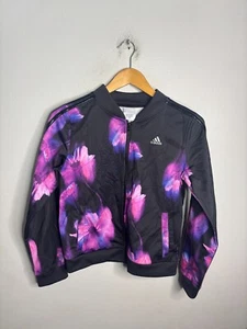 Adidas Girls Black Floral Printed 3-Striped Jacket Size XL 6104 - Picture 1 of 6