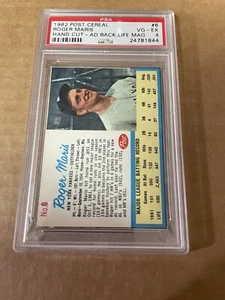 1962 POST CEREAL #6 ROGER MARIS HAND CUT -AD BACK LIFE MAG. SGC 4 VG-EX - Picture 1 of 4