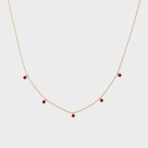 Mini Round Shape Simulated Ruby Chain Necklace For Women's In Real 10K Rose Gold - Picture 1 of 3