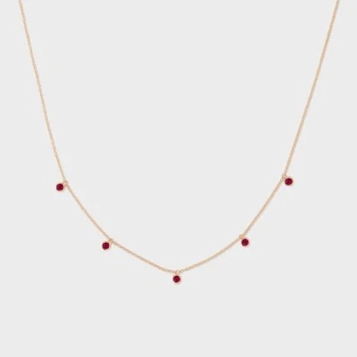 Mini Round Shape Simulated Ruby Chain Necklace For Women's In Real 10K Rose Gold - Image 1 of 3