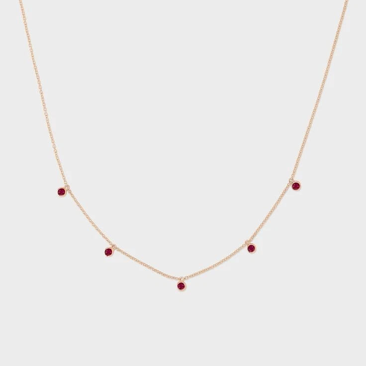 Mini Round Shape Simulated Ruby Chain Necklace For Women's In Real 10K Rose Gold - Image 1 of 3