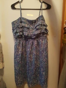 Vestido para mujer Lauren Conrad azul floral con volantes correa de espagueti talla 14 - Imagen 1 de 3