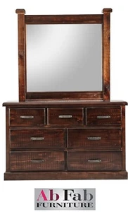 COBAR DRESSER DRESSING TABLE CONSTRUCTED CHEST 7 DRAWER TIMBER RUSTIC WALNUT - Picture 1 of 4