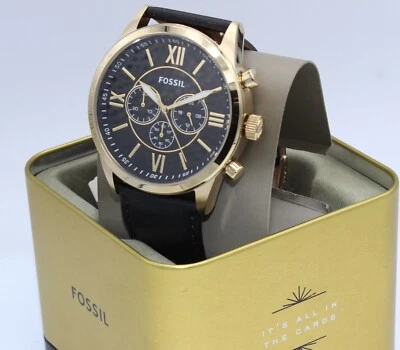 NEW AUTHENTIC FOSSIL FLYNN GOLD BLACK LEATHER CHRONOGRAPH BQ2823 MEN'S WATCH - Image 1 of 4
