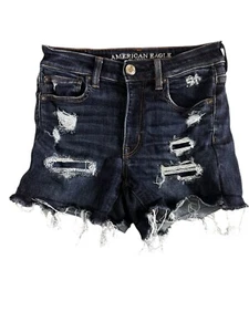 American Eagle Shorts Sz 6 Hi Rise Shortie Next Level Stretch Distressed Cut Off - Picture 1 of 12