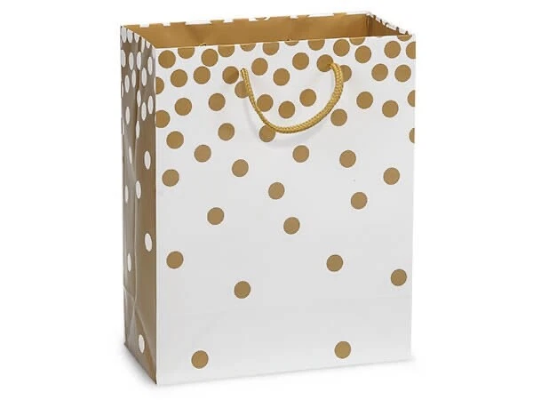 Bolsa de regalo de papel de peso pesado Gold Dots Design Gloss Cub 8x4x10" (CIERRE) Foto 1 de 1