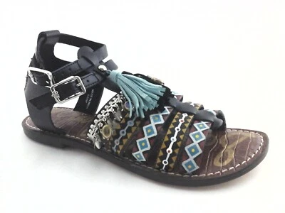 Sandalias Gladiador SAM EDELMAN Linny Negras Turquesa Pintadas Boho EE. UU. 7.5/37.5 Nuevas Foto 1 de 4