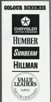 Hillman Humber Sunbeam Colour & Trim Combinations 1970-71 UK Market Brochure - Image 1 of 2
